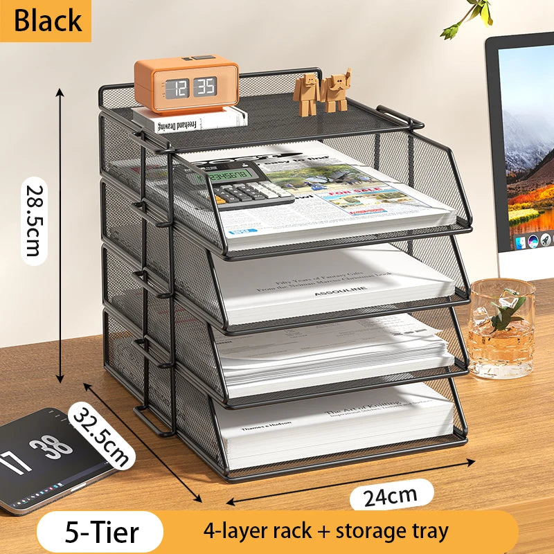 4-Tier Desk Organizer Stackable Tray Office Desk Organizer File and Desktop Holder for Paper Letter Accessories Black - MyLootWare