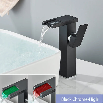 LED Bathroom Sink Faucet Brass Waterfall Faucet