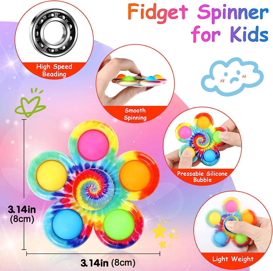 Fidget Spinner Toys Tie Dye Colorful Push Bubble
