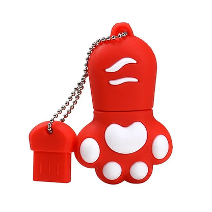 Cartoon Cat Paw Pen Drive 64GB Free Key Chain Pendrive 32GB Red USB Flash Drive 16GB 8GB 4GB Cute High-speed Memory Stick 128GB - MyLootWare