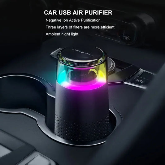 Air Purifier Devices for Car with Usb Colorful Night Light Touch Screen Multi-layer filter Odor Removal Negative Ions Generator - MyLootWare