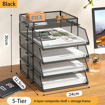 4-Tier Desk Organizer Stackable Tray Office Desk Organizer File and Desktop Holder for Paper Letter Accessories Black - MyLootWare