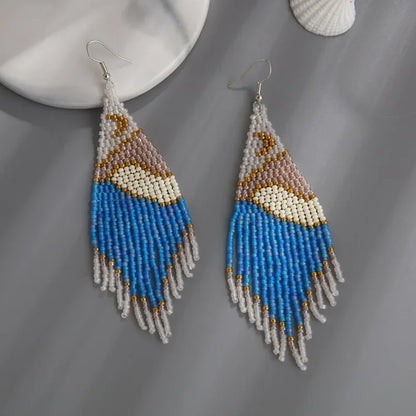 Rice bead earrings Tassel landscape View Moon