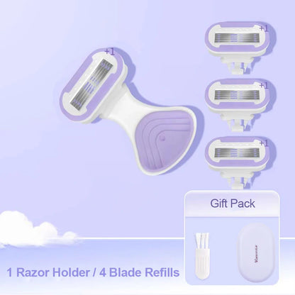 5 Blades Razor for Sensitive Skin Replaceable Refill Floating on Skin Non-slip Handle Lubricating Bar Trimmer Hair Shaver - MyLootWare