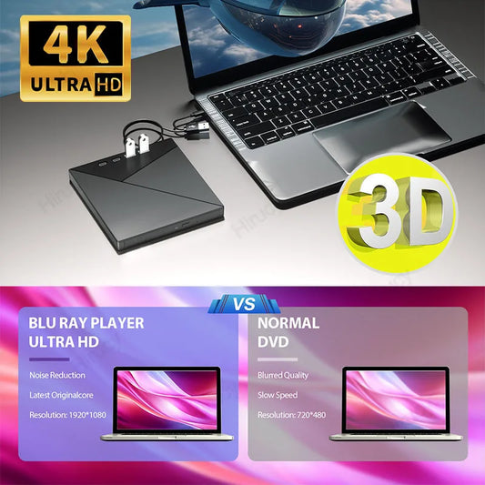 External 4K Blu ray Optical Drive Portable CD DVD
