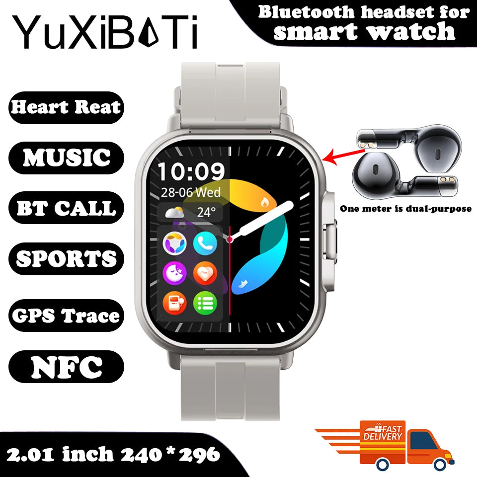 2024 Smart Watch 2 in 1 With Earphone Smartwatch Bluetooth Call Men Watch GPS Track Heart Rate Monitor Play Music SmartWatch - MyLootWare