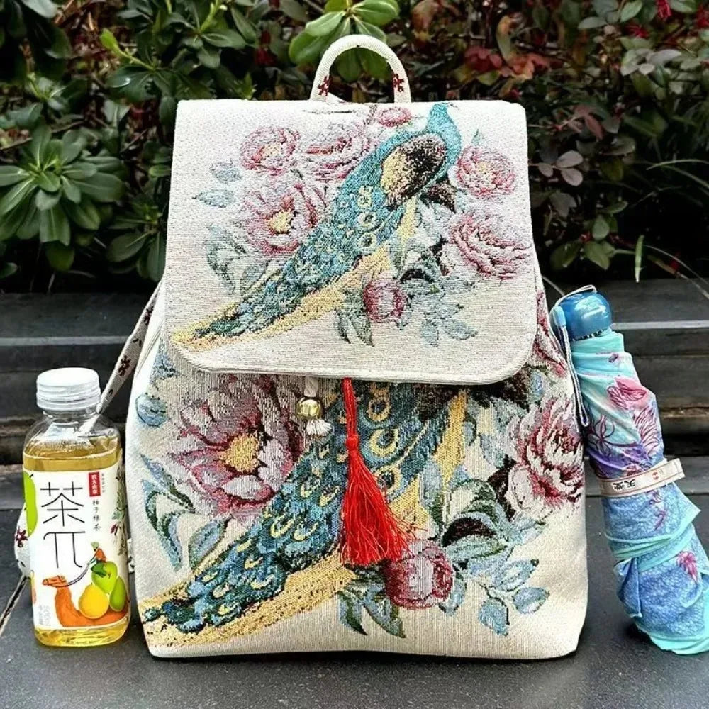 Backpacks Bags for Women Embroidery Ethnic Style Streetwear Fashion Casual Vintage Elegant Harajuku Travel Canvas Bag Sports - MyLootWare