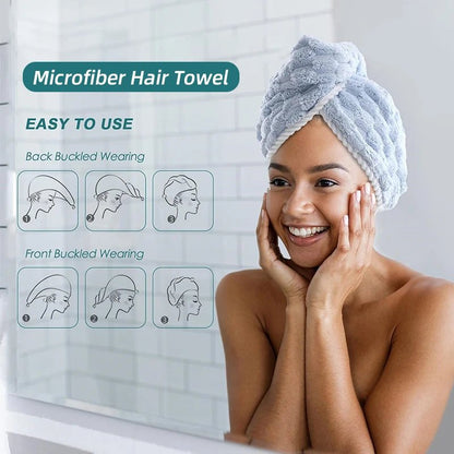 Microfiber Hair Towel Wraps, Super Absorbent Dry Hair Towel Long Hair Fast Drying Towels - MyLootWare