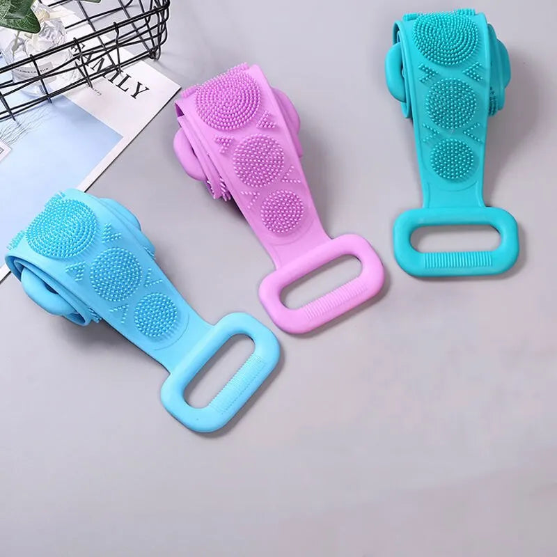Bath Brush Double Sided Silicone Strong Back Scrubbing Towel Long Strip Belt Convenient Bath Cleaning Massage Brush - MyLootWare