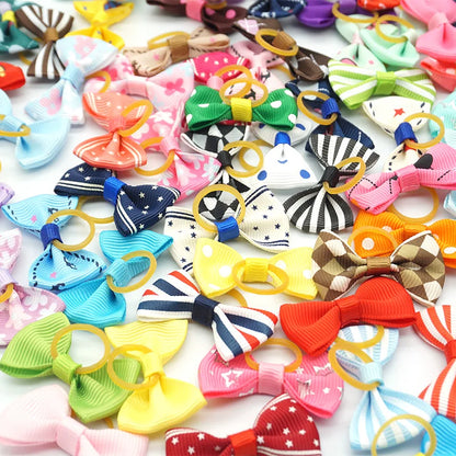 100 Pieces Ribbon Pet Hair Accessories 121 Colors Cute Dog Hair Bows Elastic Rubber Band For Dogs Pet Hair Clips Yorkshire Gift - MyLootWare