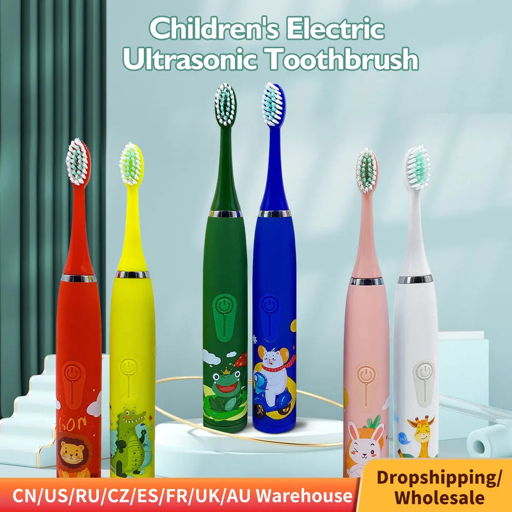 Children's Electric Toothbrush Sonic Toothbrush Soft Bristled Cartoon Toothbrush 4 Mode Waterproof Kids With Cleaning brush - MyLootWare