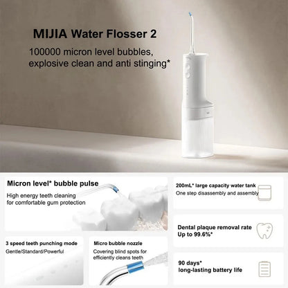 2025 XIAOMI MIJIA Portable Oral Irrigator 2 Dental Teeth Whitening Flosser bucal tooth Cleaner vibration waterpulse Water Thread - MyLootWare