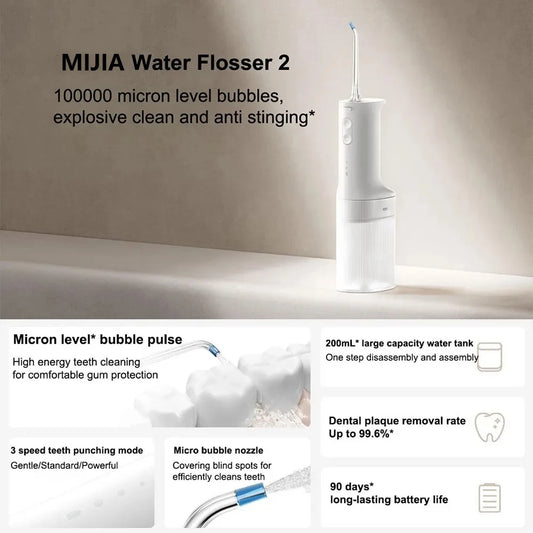 2025 XIAOMI MIJIA Portable Oral Irrigator 2 Dental Teeth Whitening Flosser bucal tooth Cleaner vibration waterpulse Water Thread - MyLootWare