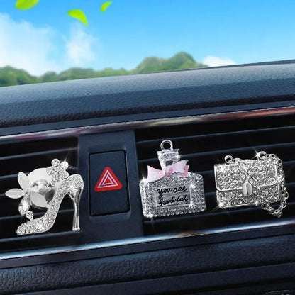 Car Air Freshener Auto Outlet Perfume Clip Bling Car Accessories Diamond Bowknot Scent Bottle Car Accessories Interior Woman - MyLootWare