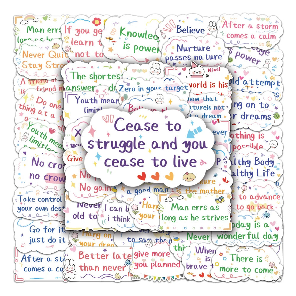 10/50pcs Inspirational English Life Quotes Stickers Motivational Phrases DIY Student Stationery Skateboard Decals Graffiti Toys - MyLootWare