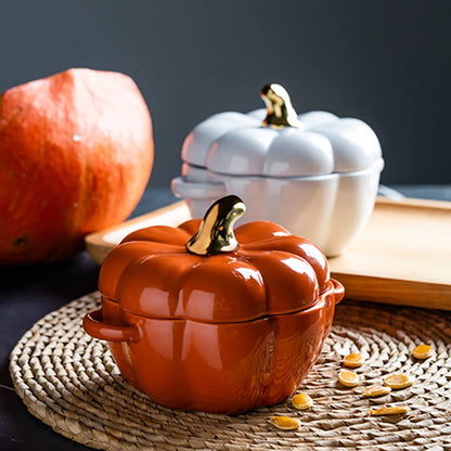 Pumpkin Shape Bowl With Lid Ceramic