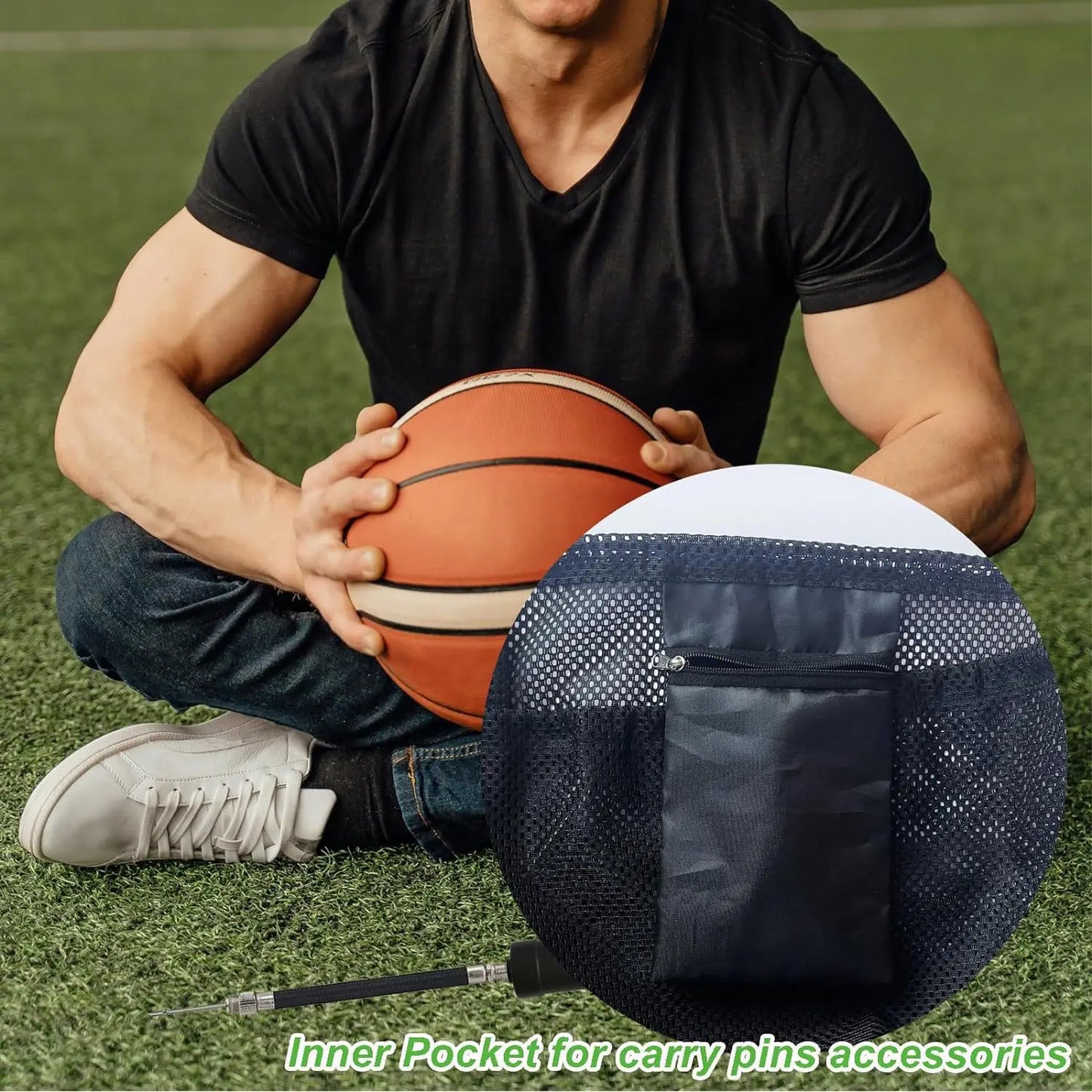 Portable Drawstring Basketball Backpack Mesh Bag
