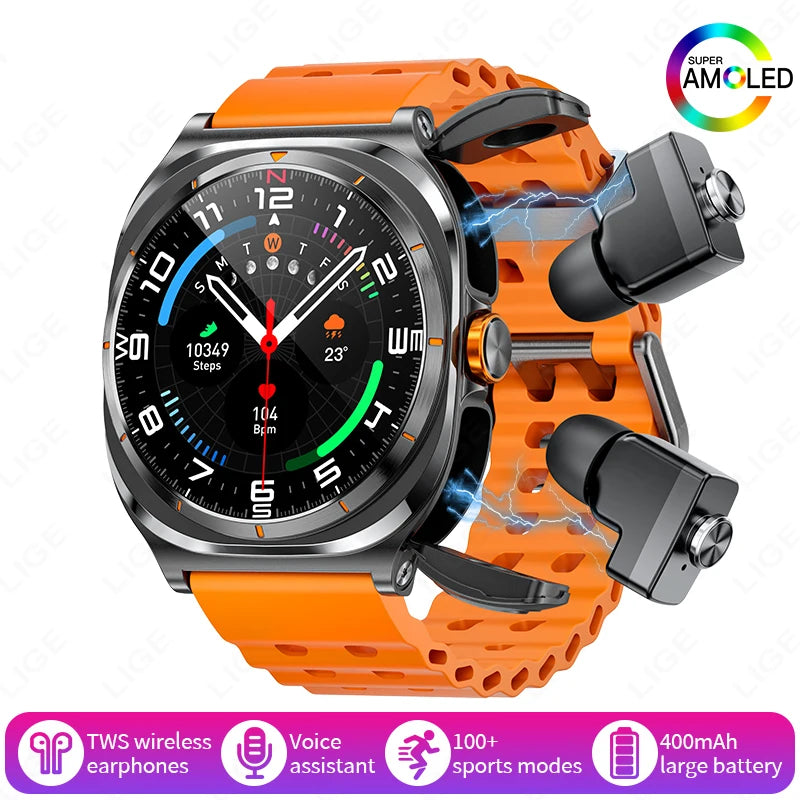2025 New Smart Watch With 2 in 1 TWS Wireless Headset Bluetooth Call 1.53" AMOLED Screen 400mAh IP67 Waterproof Sport Smartwatch - MyLootWare