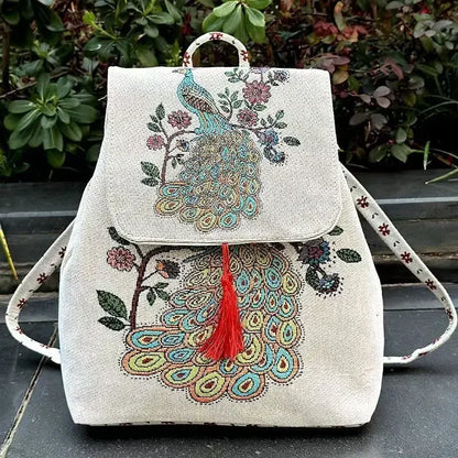 Backpacks Bags for Women Embroidery Ethnic Style Streetwear Fashion Casual Vintage Elegant Harajuku Travel Canvas Bag Sports - MyLootWare