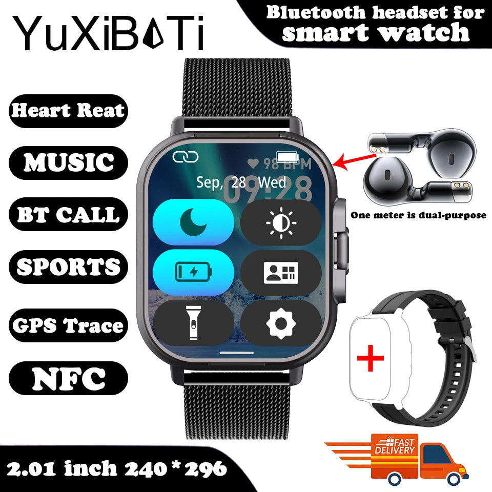 2024 Smart Watch 2 in 1 With Earphone Smartwatch Bluetooth Call Men Watch GPS Track Heart Rate Monitor Play Music SmartWatch - MyLootWare
