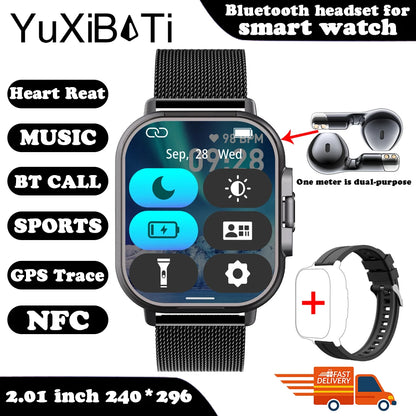 2024 Smart Watch 2 in 1 With Earphone Smartwatch Bluetooth Call Men Watch GPS Track Heart Rate Monitor Play Music SmartWatch - MyLootWare