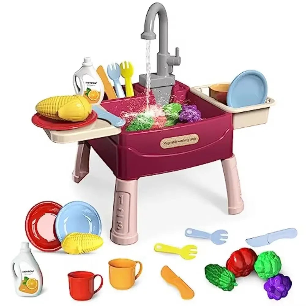 Children's Play At Home Toys Early Education Kitchen Simulation Electric Dishwashing Table Water Outlet Vegetable Washing Toys - MyLootWare