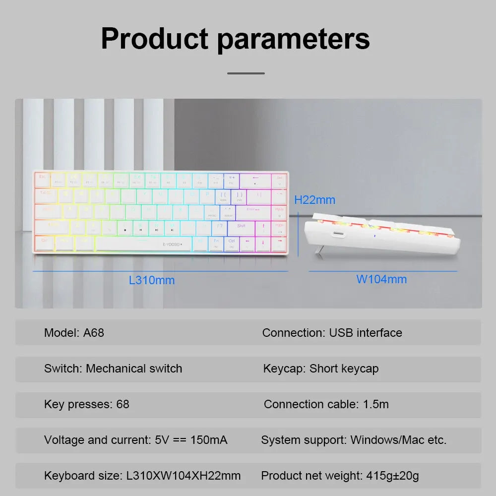 E-YOOSO A68 RGB Mini Slim USB Wired Mechanical