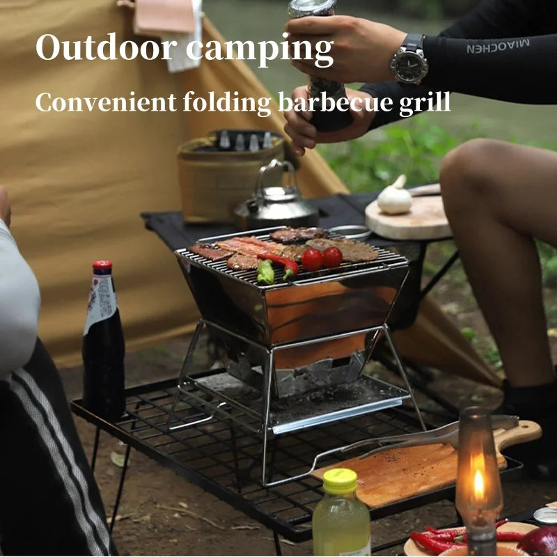 Camping Fire Table Charcoal Barbecue Grill Outdoor Picnic Bonfire Outdoor Portable Folding Barbecue Stove Fire Pit Camping Stove - MyLootWare
