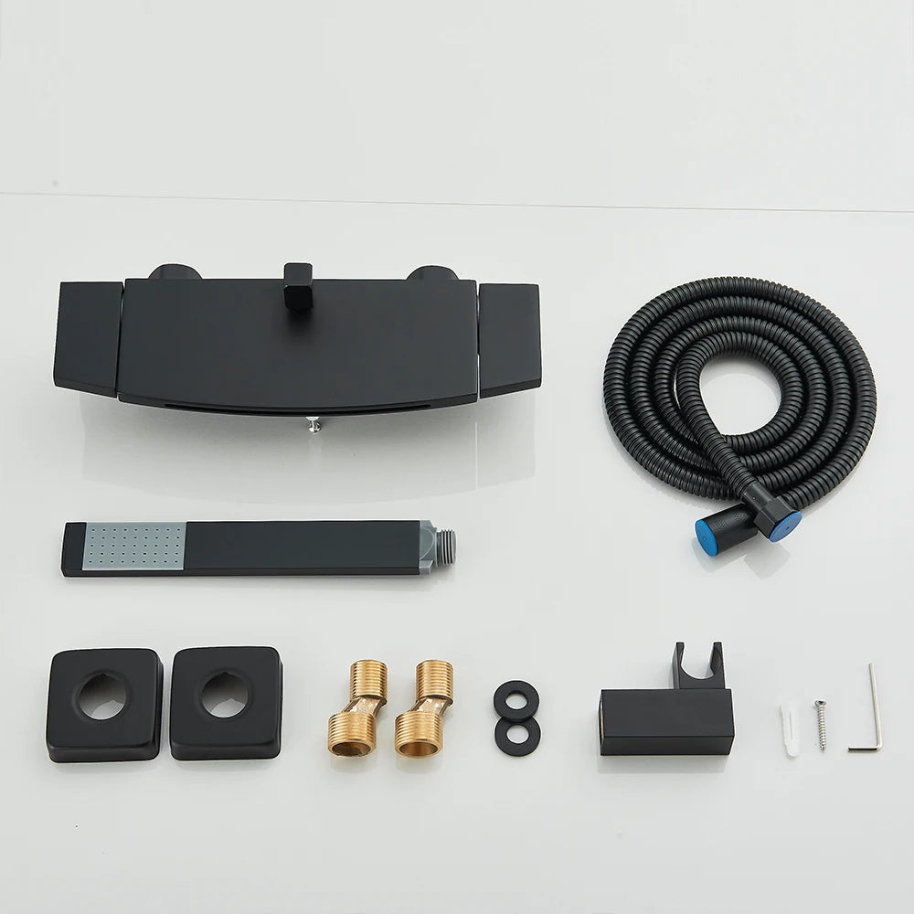 Black Waterfall Bathtub Shower Faucets Wall Mount Shower Mixer Tap Faucets Hot Cold Bath Shower Tap BaRobinet Baignoire - MyLootWare