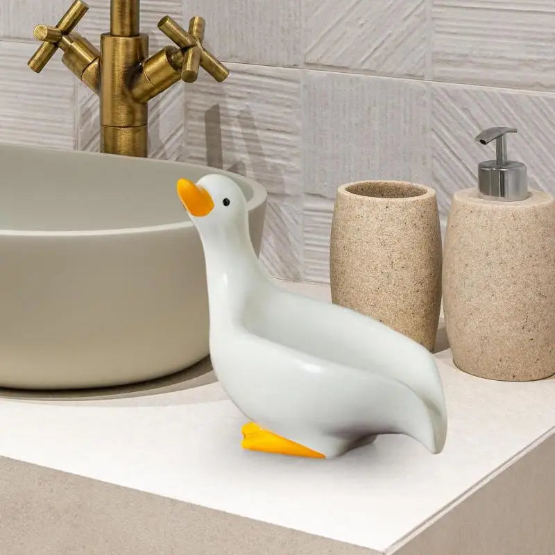 Ceramics Soap Dish Duck Shaped Storage Self-Draining Soap Rack Shower Bathroom Kitchen Tub Sink Tray Bracket Bathroom - MyLootWare
