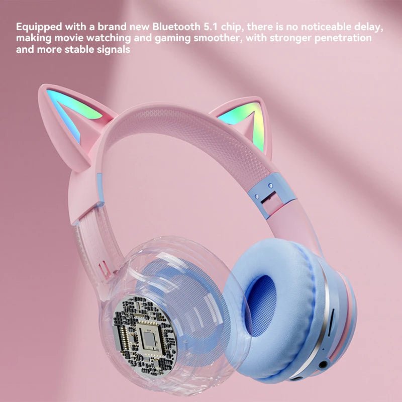 Xiaomi Cute Cat Ears Wireless Headphone Bluetooth 5.1 HiFi Stereo Noise Reduction Foldable Earphone With Mic For Game Music - MyLootWare