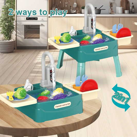 Children's Play At Home Toys Early Education Kitchen Simulation Electric Dishwashing Table Water Outlet Vegetable Washing Toys - MyLootWare
