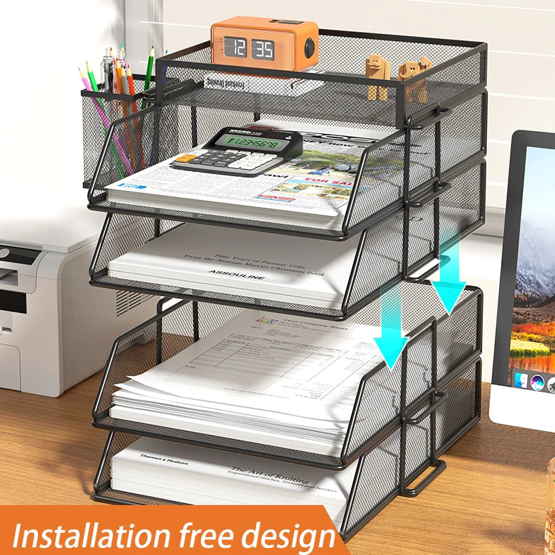 4-Tier Desk Organizer Stackable Tray Office Desk Organizer File and Desktop Holder for Paper Letter Accessories Black - MyLootWare