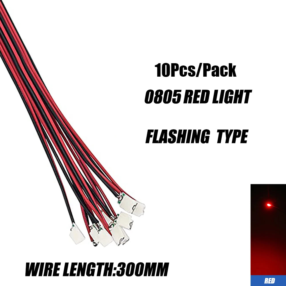 10pcs 0805 FLASHING LED SMD Lamp Wired Micro Litz Led Pre-soldered Chip Wired 30cm 3V Railway Model Toy Light DIY Leads Wires - MyLootWare