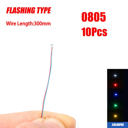 10pcs 0805 FLASHING LED SMD Lamp Wired Micro Litz Led Pre-soldered Chip Wired 30cm 3V Railway Model Toy Light DIY Leads Wires - MyLootWare