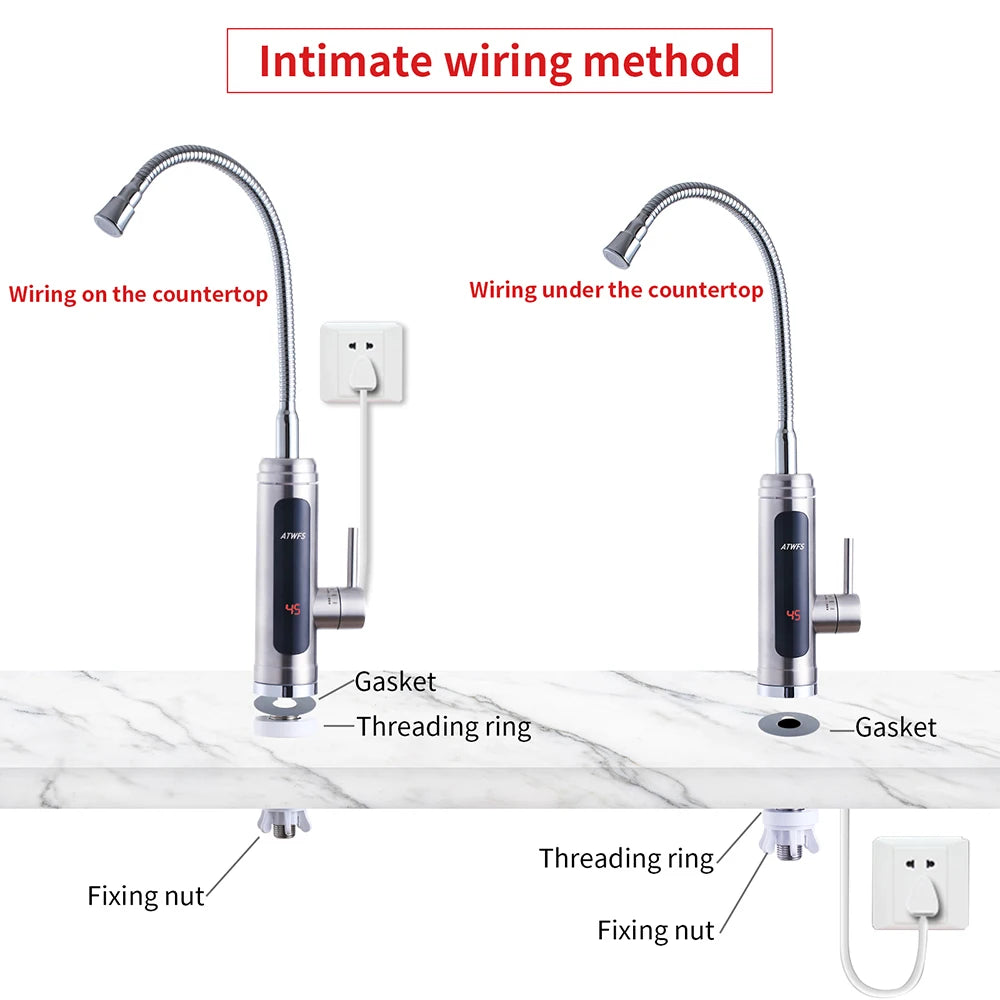 ATWFS 3000W Instant Water Heater Tankless Heaters Kitchen Electric Hot Water Tap Bathroom Heating Stainless Steel Faucet - MyLootWare