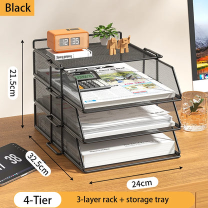 4-Tier Desk Organizer Stackable Tray Office Desk Organizer File and Desktop Holder for Paper Letter Accessories Black - MyLootWare