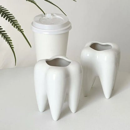 Funny Tooth Shape Ceramic Pen Holder Pencil Pot