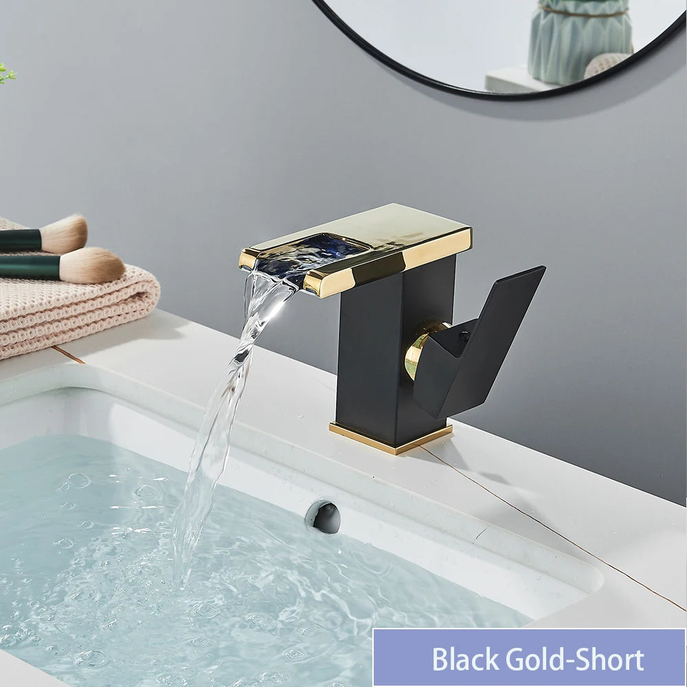 LED Bathroom Sink Faucet Brass Waterfall Faucet