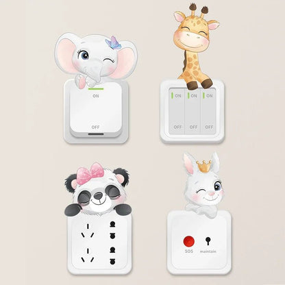 4pcs/set Cute Cartoon Animals Switch Stickers for Kids Room Baby Nursery Room for Switch Panda Elephant Wall Decals Wall Sticker - MyLootWare