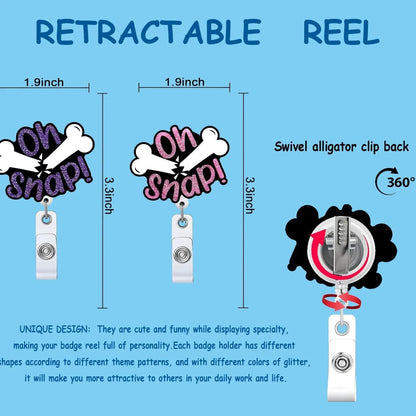 1 Piece Glitter Acrylic Retractable Nurse Badge Reel Anime Cat Bottle Brain Doctor ID Card Holder Lanyard Clip - MyLootWare