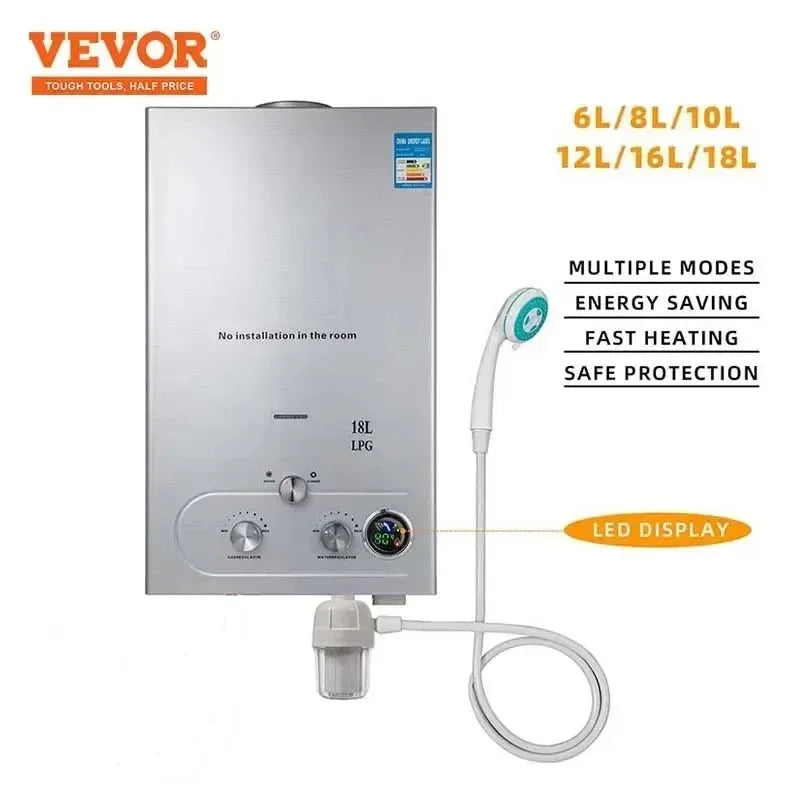 VEVOR 6L-18L Propane Gas Tankless Water Heater,