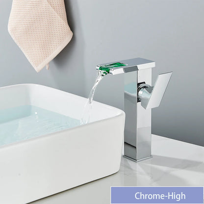 LED Bathroom Sink Faucet Brass Waterfall Faucet