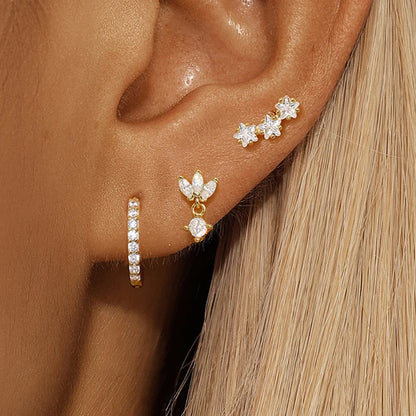 3PCS Stainless Steel Huggies Star Hoop Earrings Set for Women Trendy Zircon Pendant Gold Color Statement Piercing Jewelry Aretes - MyLootWare