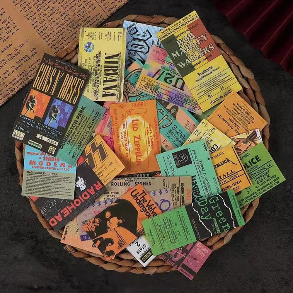 10/20/43pcs Rock Music Ticket Graffiti Stickers Retro Band Decal Sticker for Kids Toys Cool Waterproof DIY Guitar Motorcycle Car - MyLootWare