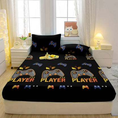 1 Cartoon Fun Game Printed Matte Fitted Sheet, Bedroom Printed Bed Cover, Bedding (Excluding Pillowcases) - MyLootWare