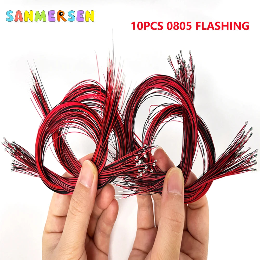 10pcs 0805 FLASHING LED SMD Lamp Wired Micro Litz Led Pre-soldered Chip Wired 30cm 3V Railway Model Toy Light DIY Leads Wires - MyLootWare