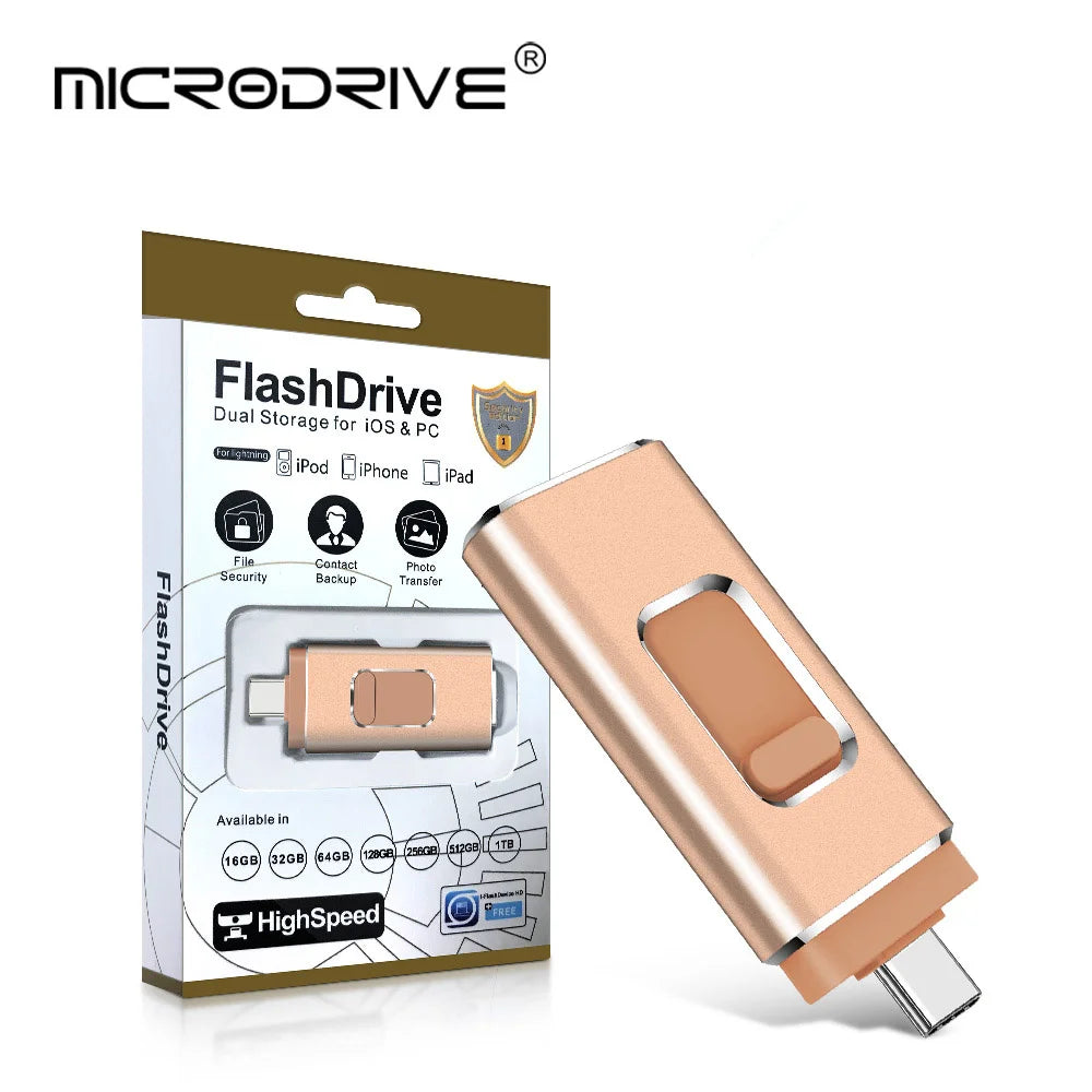 3 in 1 USB3.0 flash drives 256GB 128GB 512GB for ipad iphone 6 plus/7/7Plus/8/X Usb/Otg 32GB 64GB Pendrive Compatible Apple PC