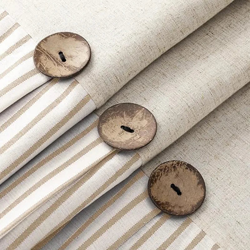 Button Stitched Hemline Shower Curtain Waterproof Cotton Linen Shower Curtain for Home Bathroom Hotel - MyLootWare