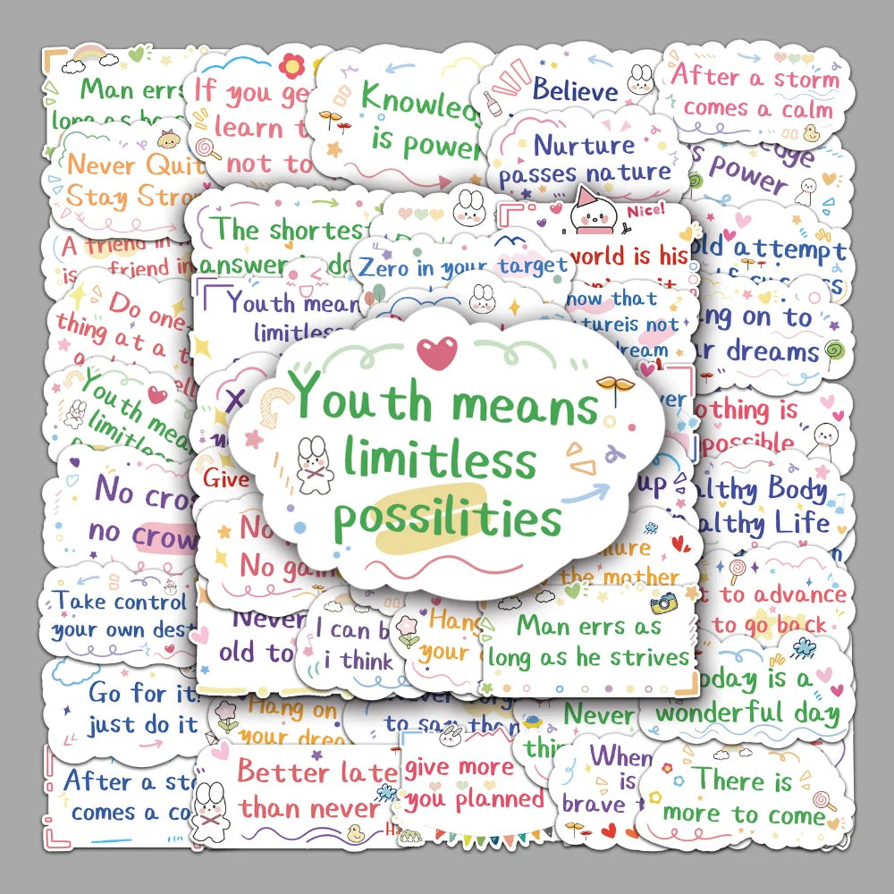 10/50pcs Inspirational English Life Quotes Stickers Motivational Phrases DIY Student Stationery Skateboard Decals Graffiti Toys - MyLootWare